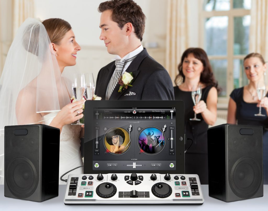 DJ Wedding Disco entertaining guests on a lively wedding dance floor